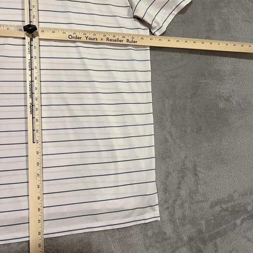 RLX Ralph Lauren Polo Shirt Mens Large White Blue Stripe Golf TPC Four Seasons